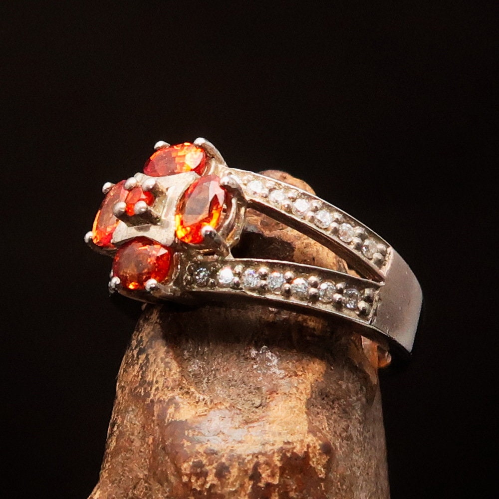 Orange Sapphire Ring, Natural Sapphire ring, Sterling Silver Ring, 28