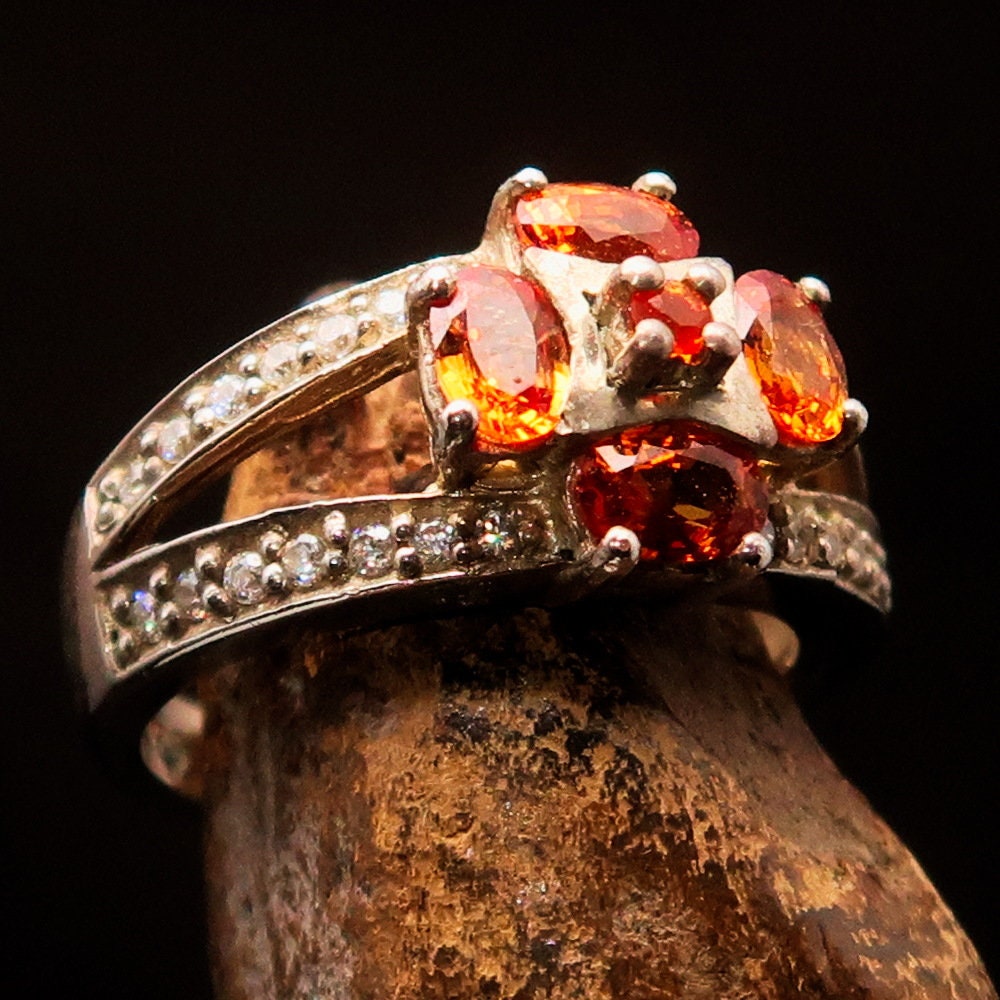 Orange Sapphire Ring, Natural Sapphire ring, Sterling Silver Ring, 28