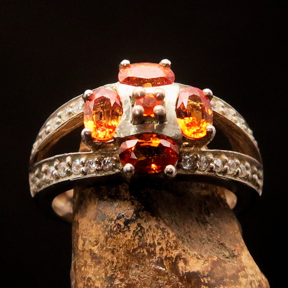 Orange Sapphire Ring, Natural Sapphire ring, Sterling Silver Ring, 28