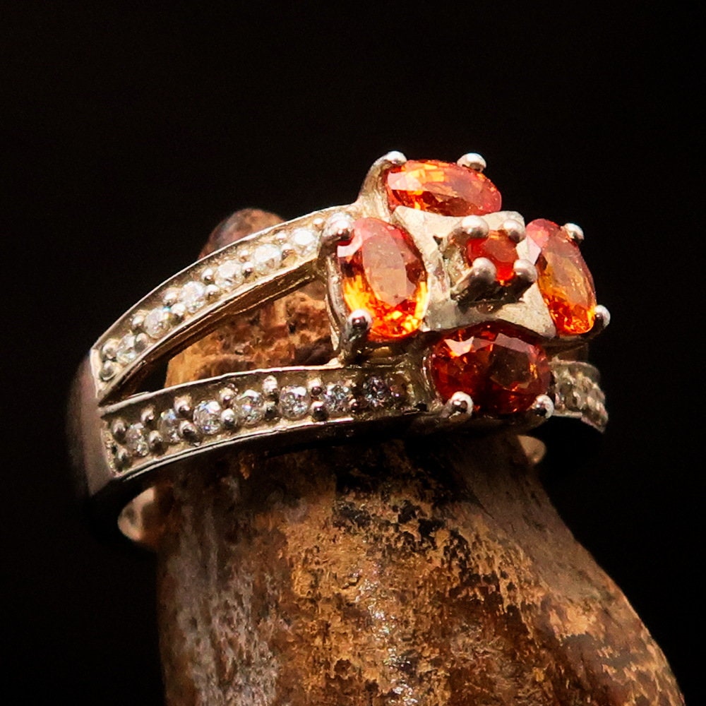 Orange Sapphire Ring, Natural Sapphire ring, Sterling Silver Ring, 28